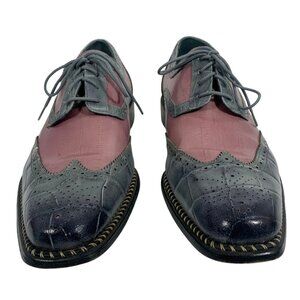 Fortune From Liberty Mens Gray Pink Leather Wingtip Oxford Dress Shoes US 10